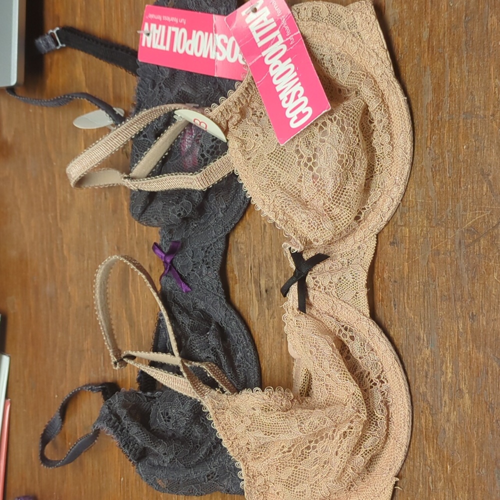 Set of 2 Lightly Lined Lace Underwire Bras,Jr 32B – Beige & Charcoal, NWT